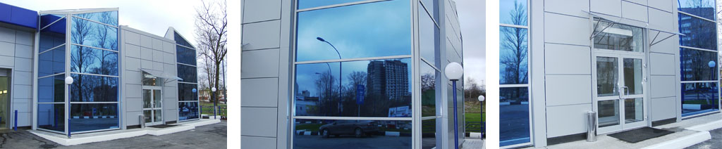Остекление фасадов магазинов большими стеклопакетами Руза